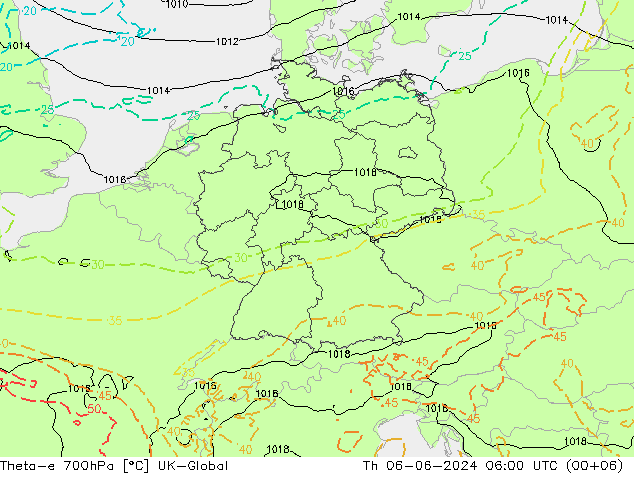 Theta-e 700гПа UK-Global чт 06.06.2024 06 UTC