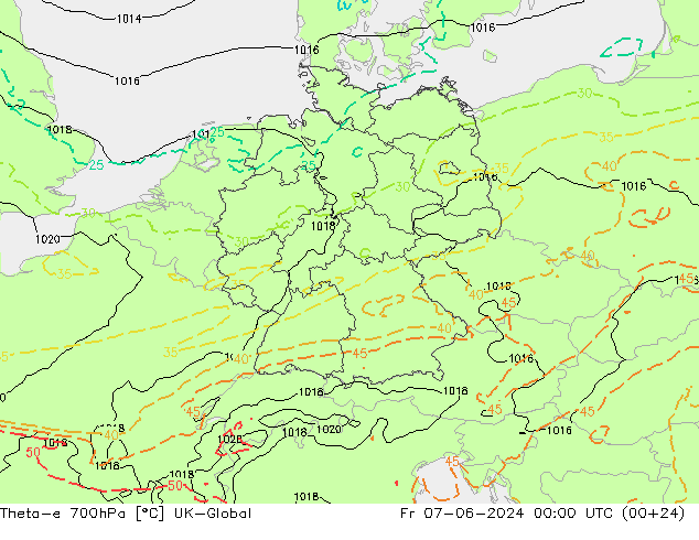 Theta-e 700hPa UK-Global Pá 07.06.2024 00 UTC