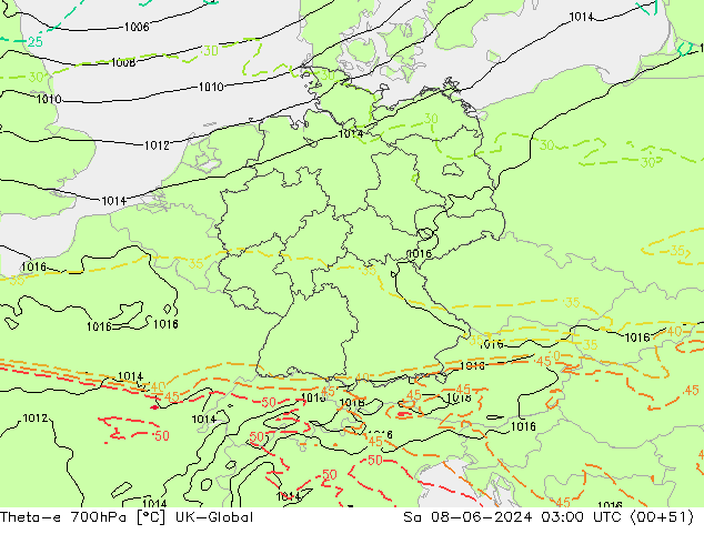 Theta-e 700hPa UK-Global sab 08.06.2024 03 UTC