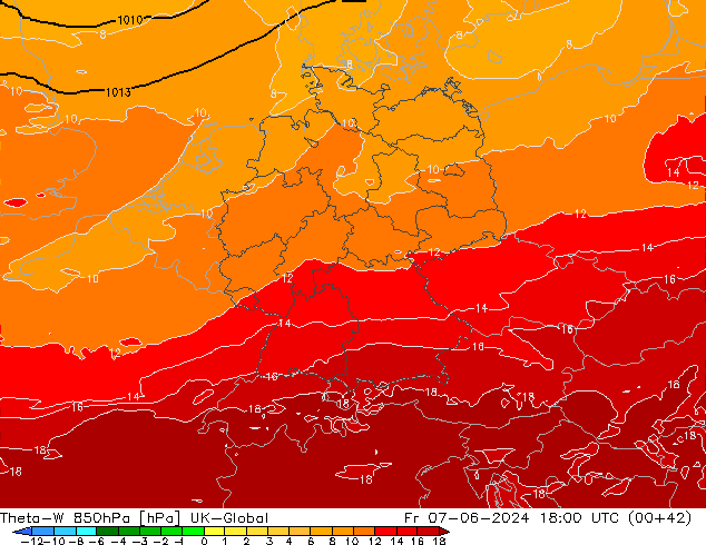 Theta-W 850hPa UK-Global Fr 07.06.2024 18 UTC