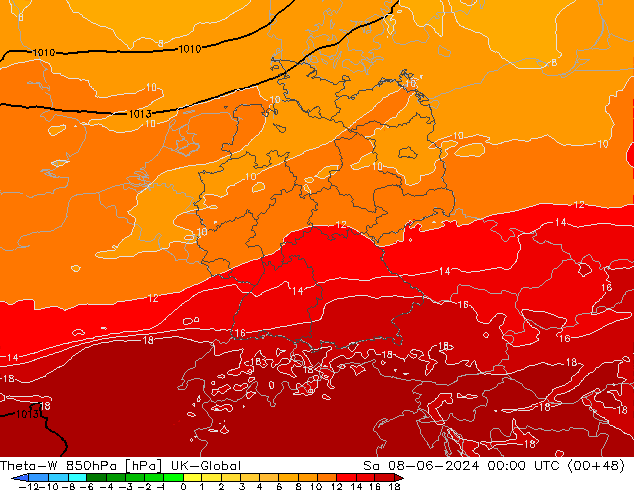 Theta-W 850hPa UK-Global sáb 08.06.2024 00 UTC