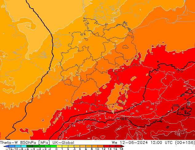 Theta-W 850hPa UK-Global We 12.06.2024 12 UTC