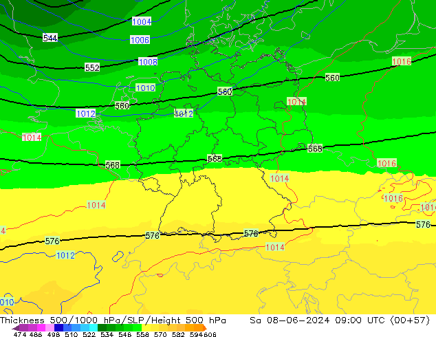 500-1000 hPa Kalınlığı UK-Global Cts 08.06.2024 09 UTC