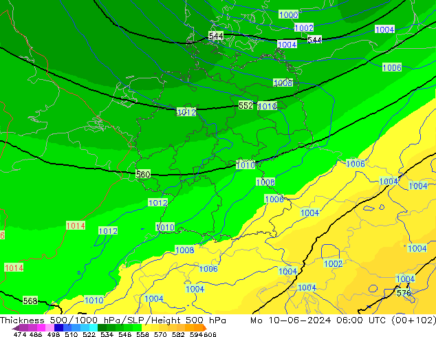 Thck 500-1000hPa UK-Global pon. 10.06.2024 06 UTC