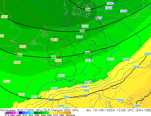 Dikte 500-1000hPa UK-Global ma 10.06.2024 12 UTC