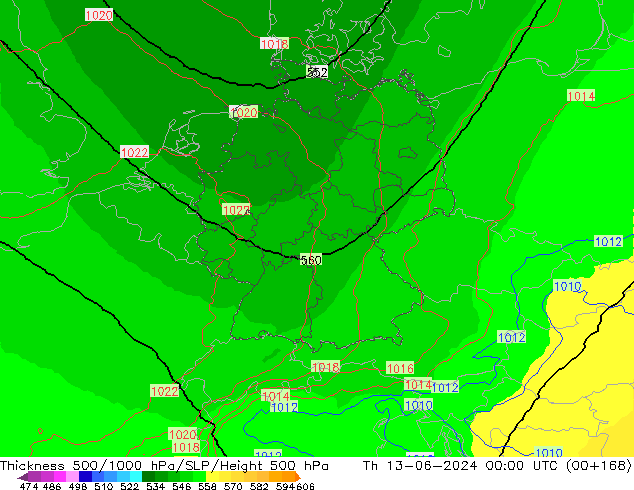 Thck 500-1000hPa UK-Global  13.06.2024 00 UTC