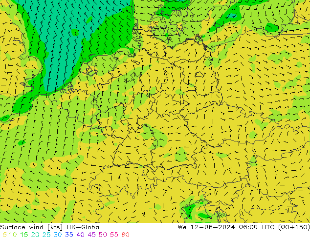Rüzgar 10 m UK-Global Çar 12.06.2024 06 UTC