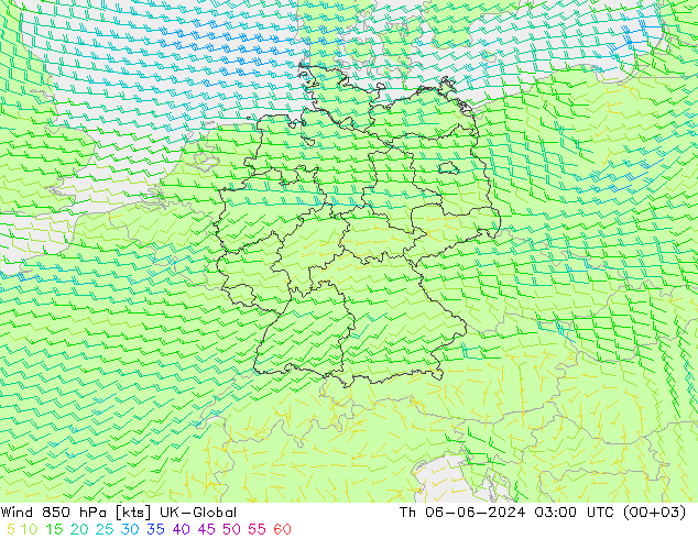 wiatr 850 hPa UK-Global czw. 06.06.2024 03 UTC