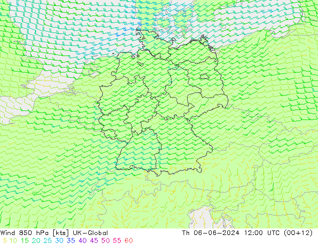 Viento 850 hPa UK-Global jue 06.06.2024 12 UTC