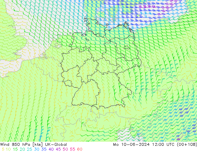 Wind 850 hPa UK-Global Mo 10.06.2024 12 UTC