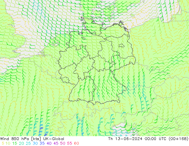 Wind 850 hPa UK-Global do 13.06.2024 00 UTC