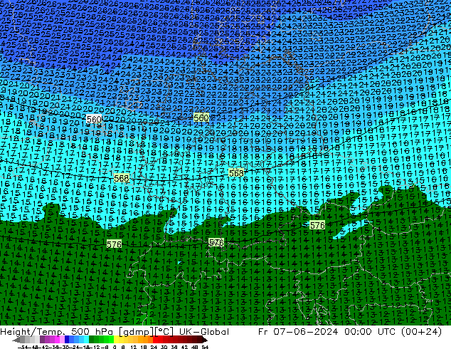 Height/Temp. 500 hPa UK-Global Sex 07.06.2024 00 UTC