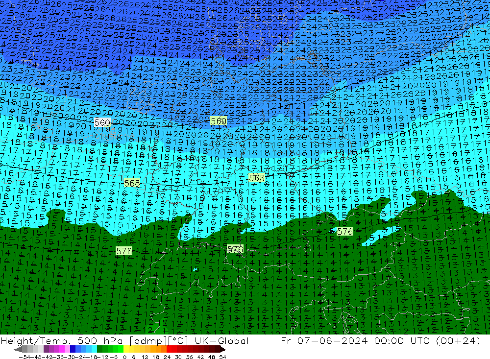 Height/Temp. 500 hPa UK-Global Fr 07.06.2024 00 UTC