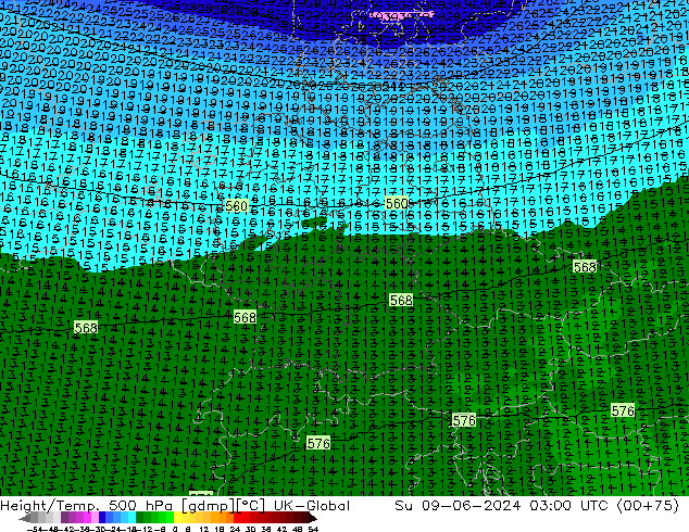 Height/Temp. 500 hPa UK-Global Dom 09.06.2024 03 UTC