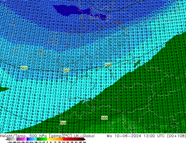 Height/Temp. 500 hPa UK-Global  10.06.2024 12 UTC