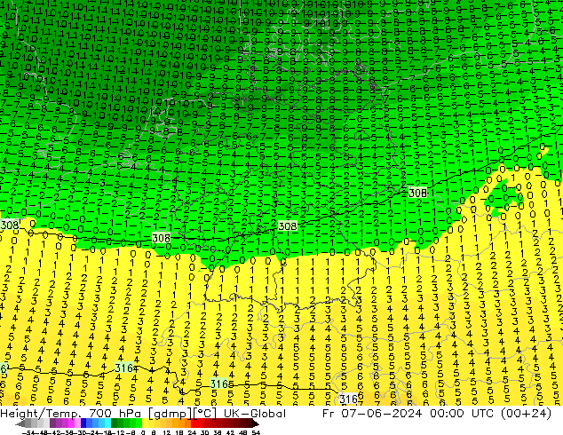 Height/Temp. 700 гПа UK-Global пт 07.06.2024 00 UTC