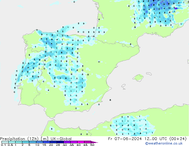 Yağış (12h) UK-Global Cu 07.06.2024 00 UTC