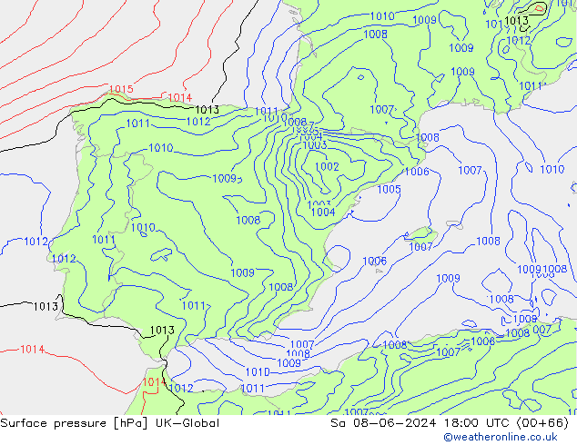 pression de l'air UK-Global sam 08.06.2024 18 UTC