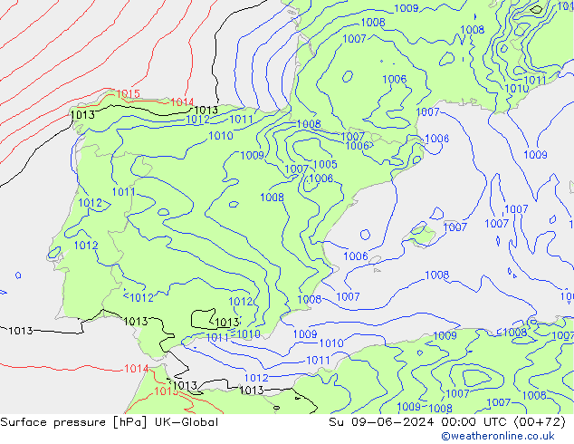 Surface pressure UK-Global Su 09.06.2024 00 UTC