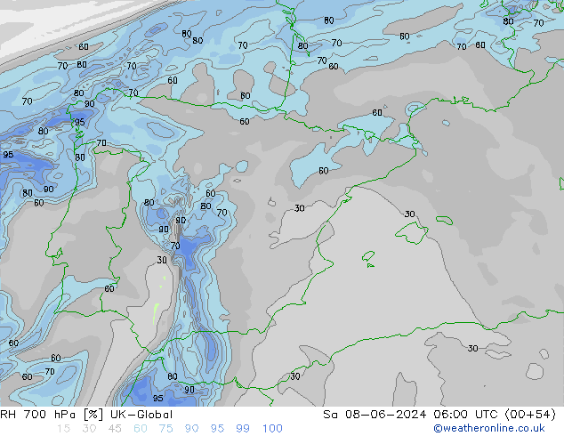 RH 700 hPa UK-Global so. 08.06.2024 06 UTC