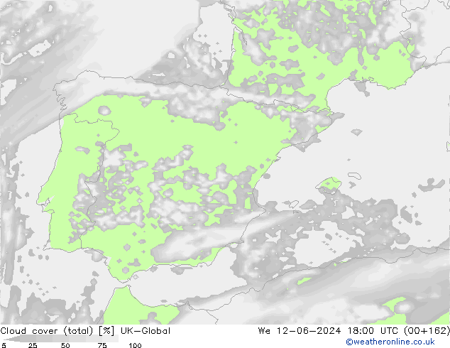 Cloud cover (total) UK-Global We 12.06.2024 18 UTC