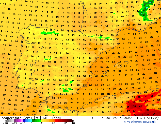 mapa temperatury (2m) UK-Global nie. 09.06.2024 00 UTC