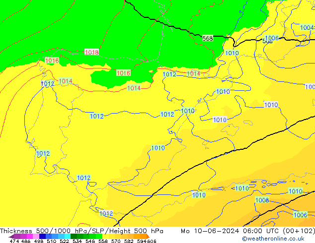 500-1000 hPa Kalınlığı UK-Global Pzt 10.06.2024 06 UTC