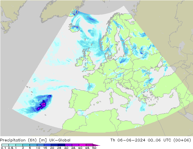 Precipitación (6h) UK-Global jue 06.06.2024 06 UTC