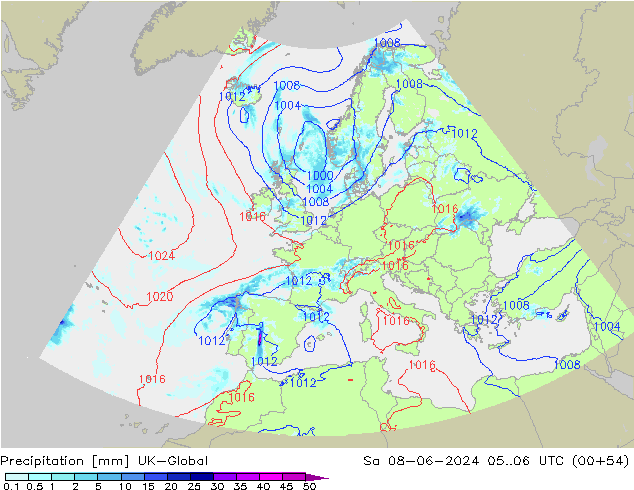 Precipitación UK-Global sáb 08.06.2024 06 UTC