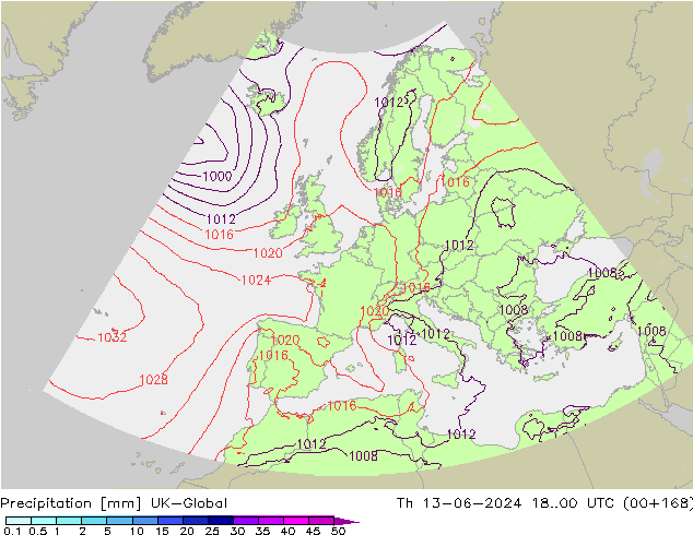 Precipitation UK-Global Th 13.06.2024 00 UTC