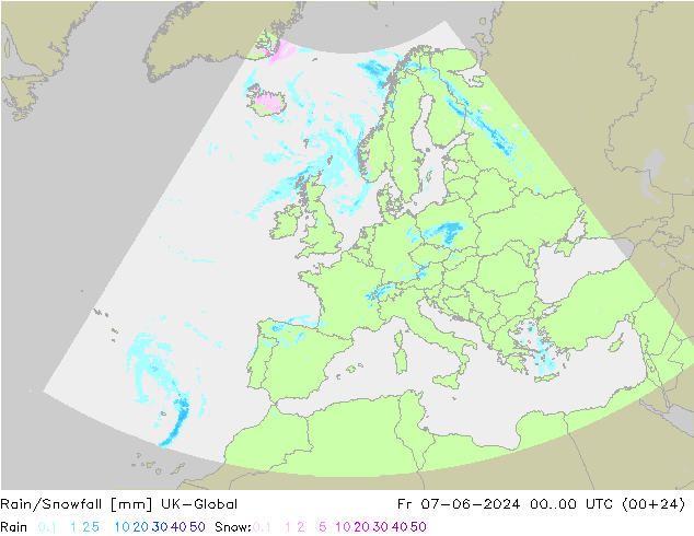 Rain/Snowfall UK-Global пт 07.06.2024 00 UTC