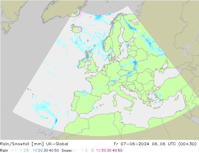 Rain/Snowfall UK-Global Fr 07.06.2024 06 UTC