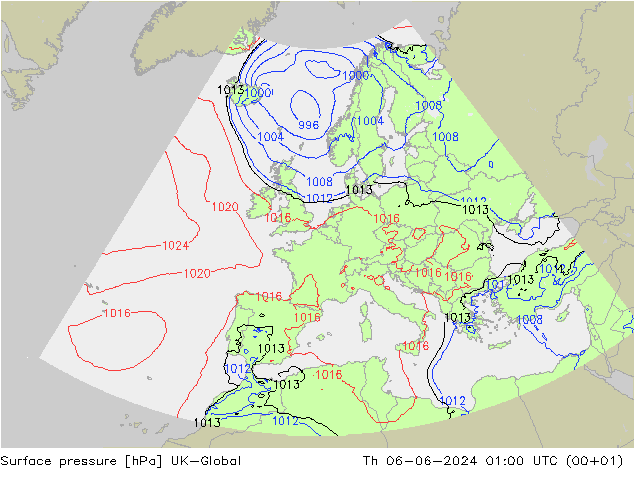 Presión superficial UK-Global jue 06.06.2024 01 UTC