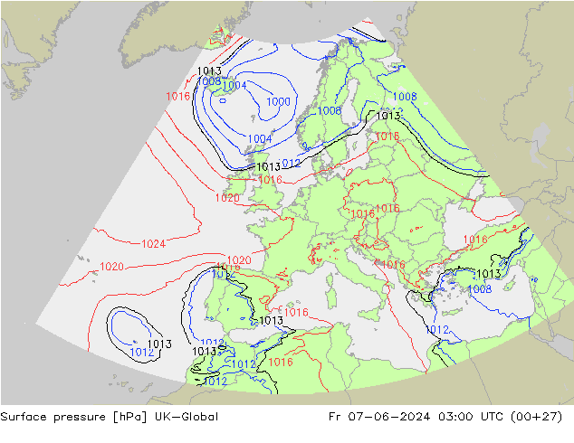 Pressione al suolo UK-Global ven 07.06.2024 03 UTC