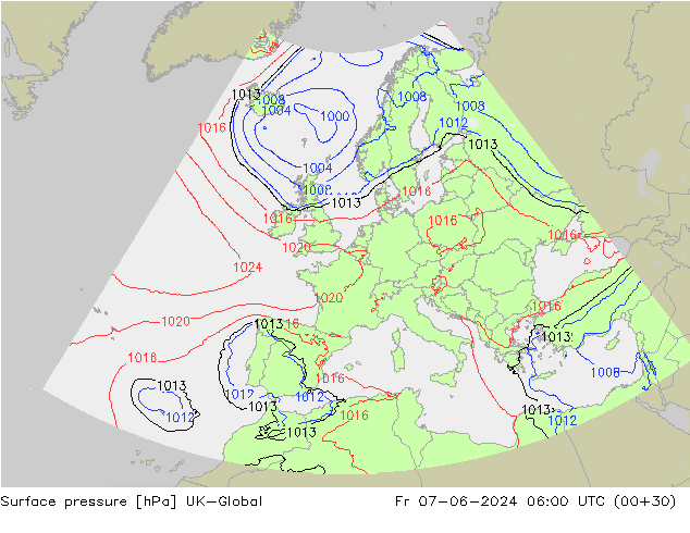 Surface pressure UK-Global Fr 07.06.2024 06 UTC