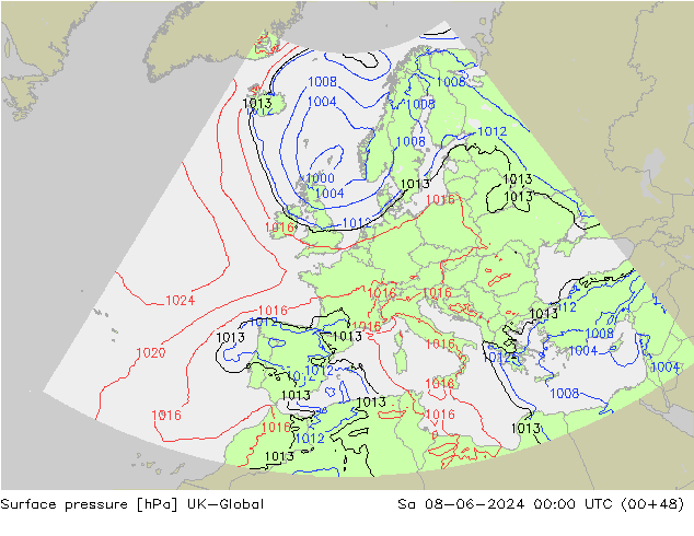 Surface pressure UK-Global Sa 08.06.2024 00 UTC