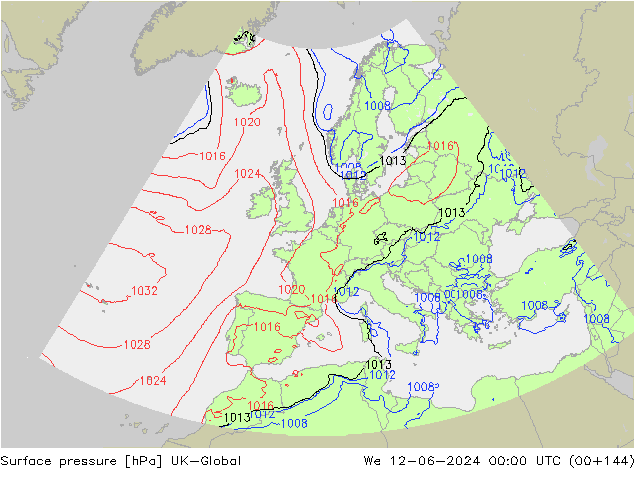 Presión superficial UK-Global mié 12.06.2024 00 UTC