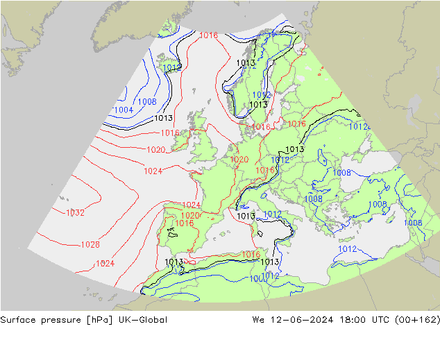 Surface pressure UK-Global We 12.06.2024 18 UTC