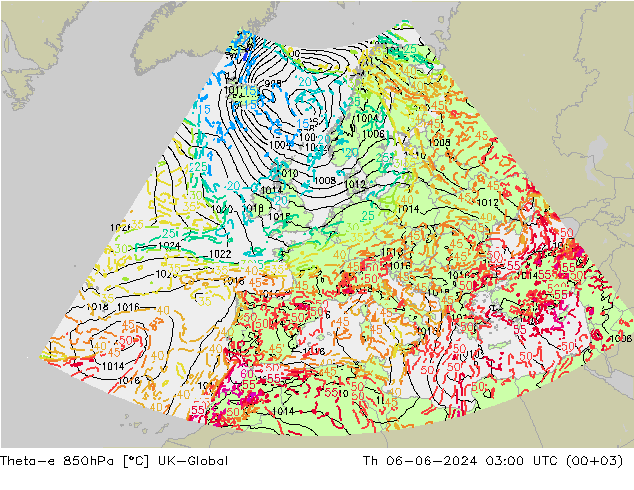 Theta-e 850hPa UK-Global  06.06.2024 03 UTC