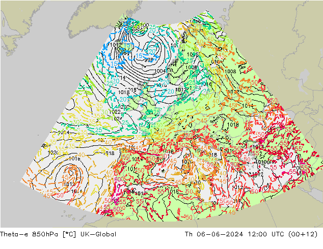 Theta-e 850hPa UK-Global Per 06.06.2024 12 UTC