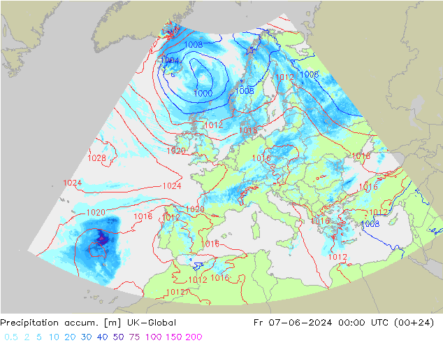 Precipitation accum. UK-Global Fr 07.06.2024 00 UTC