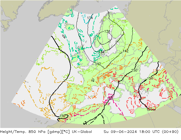 Height/Temp. 850 hPa UK-Global Su 09.06.2024 18 UTC