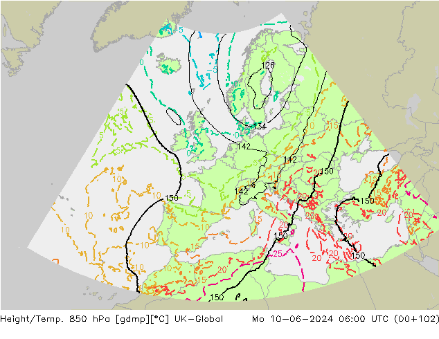 Height/Temp. 850 hPa UK-Global Mo 10.06.2024 06 UTC