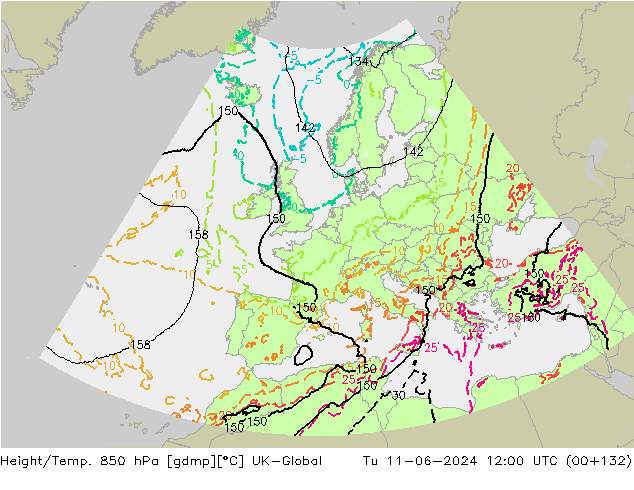 Yükseklik/Sıc. 850 hPa UK-Global Sa 11.06.2024 12 UTC
