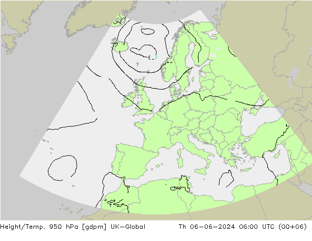 Height/Temp. 950 hPa UK-Global Th 06.06.2024 06 UTC