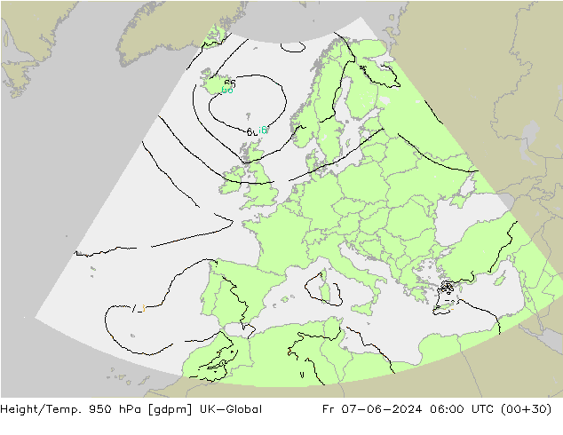 Hoogte/Temp. 950 hPa UK-Global vr 07.06.2024 06 UTC