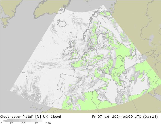 Cloud cover (total) UK-Global Fr 07.06.2024 00 UTC