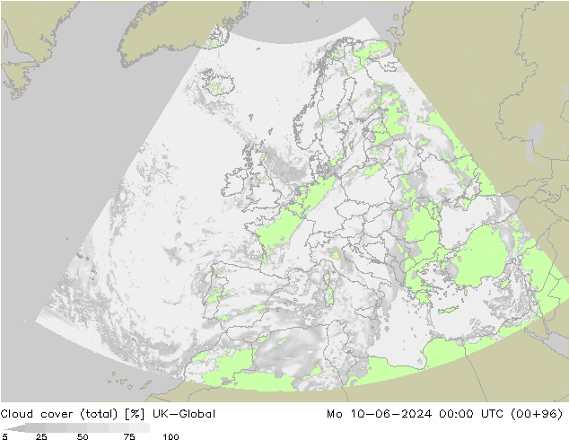 Cloud cover (total) UK-Global Mo 10.06.2024 00 UTC