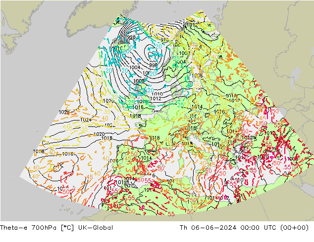 Theta-e 700hPa UK-Global Th 06.06.2024 00 UTC