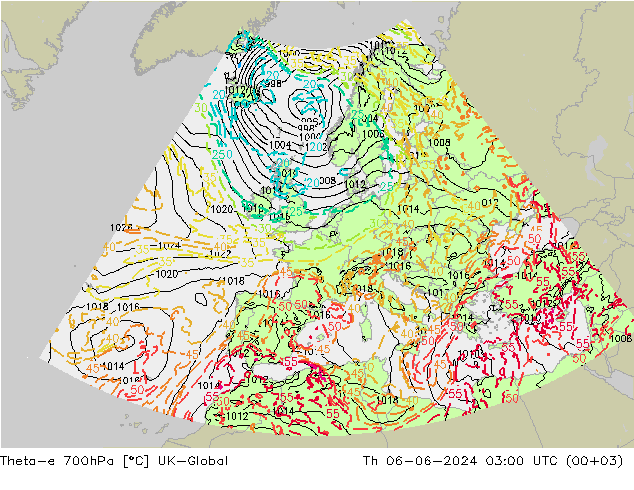 Theta-e 700hPa UK-Global Th 06.06.2024 03 UTC